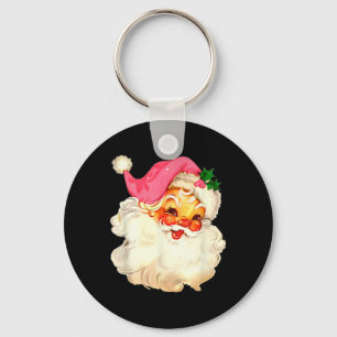 Tomte Rosa Jul Ansikte Gammal Xmas Vintage P Nyckelring