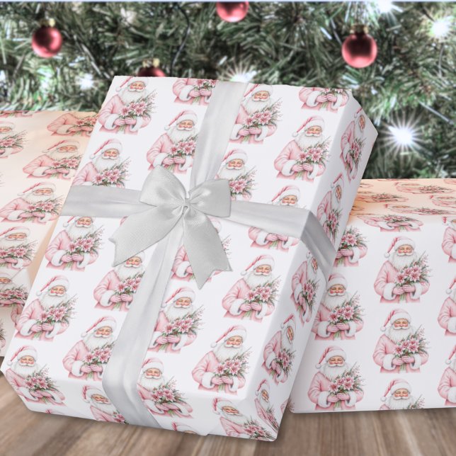 Tomte Rosa Jul Presentpapper (Santa Claus Pink Christmas Wrapping Paper)