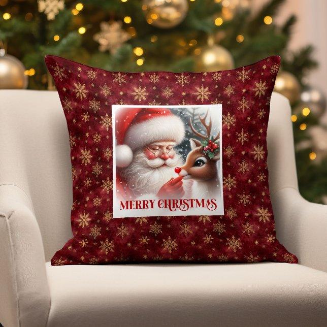 Tomte & Rudolf julkudde för vinter  Kudde (Santa Claus & Rudolph Christmas Pillow for Winter Cheer
)