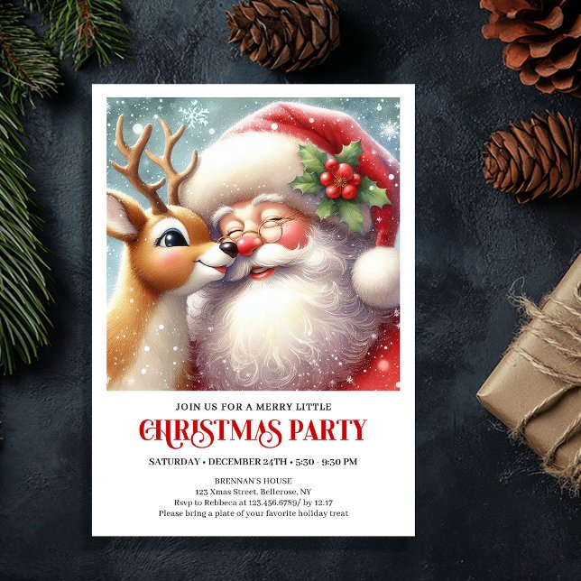 Tomte Rudolf Traditionell Julfest Inbjudan (Santa Rudolph Traditional Christmas Party Invite)