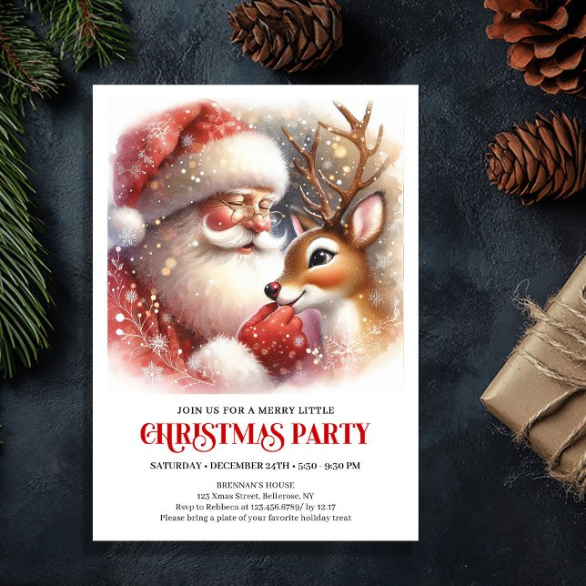 Tomte Rudolph Höglids Magi Mysig Vinter Del Inbjudningar (Santa Claus Rudolph Holiday Magic Cozy Winter Party Invite

)