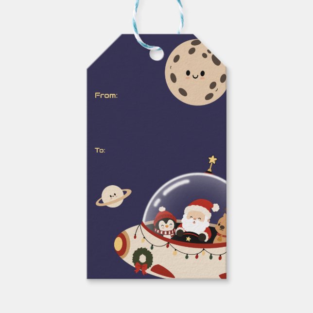 Tomte Rymdskepp Jul Presentetikett (Framsidan)