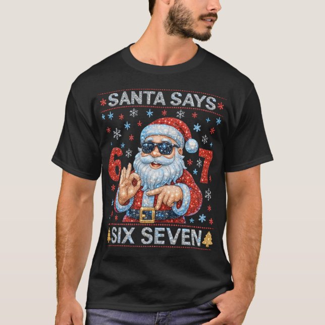 Tomte säger 6 7 Bling Jul Diamant Rhine T Shirt (Framsida)
