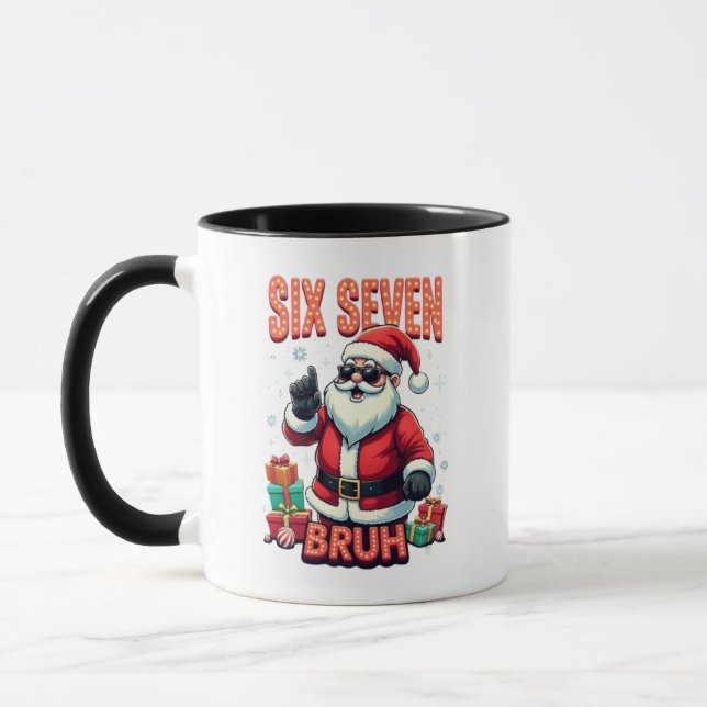🎅Tomte säger sex sju meme rolig tomte håller  Mugg (Vänster)
