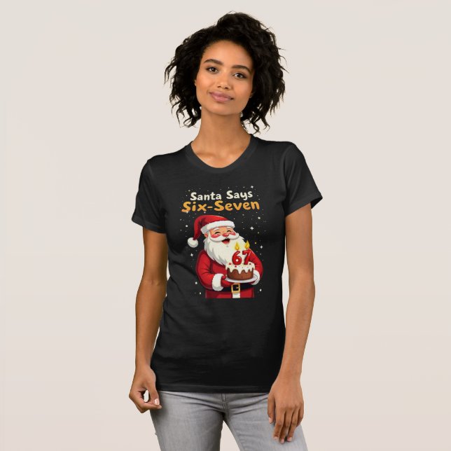 🎅Tomte säger Six Seven Meme – Rolig Tomte som hål T Shirt (Hel framsida)