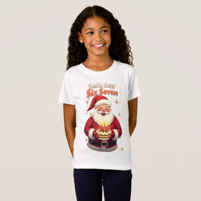 🎅Tomte säger Six Seven Meme – Rolig Tomte som hål T Shirt (Hel framsida)