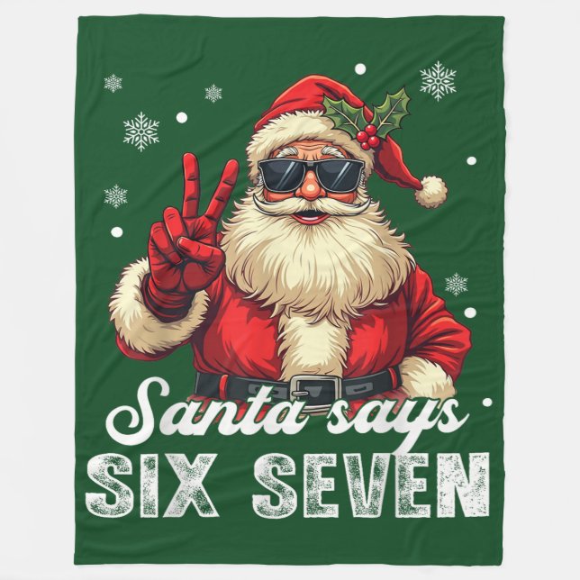 Tomte säger SIX SEVEN – Rolig jul-meme Fleecefilt (Framsidan)