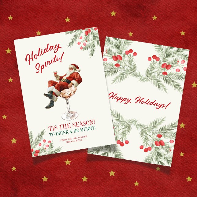 Tomte sittande i martiniglas julinbjudan inbjudningar (Santa Sitting Martini Glass Holiday Invitation)