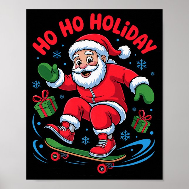 Tomte Skater Skateboard Älskare Rolig Jul X Poster (Framsidan)