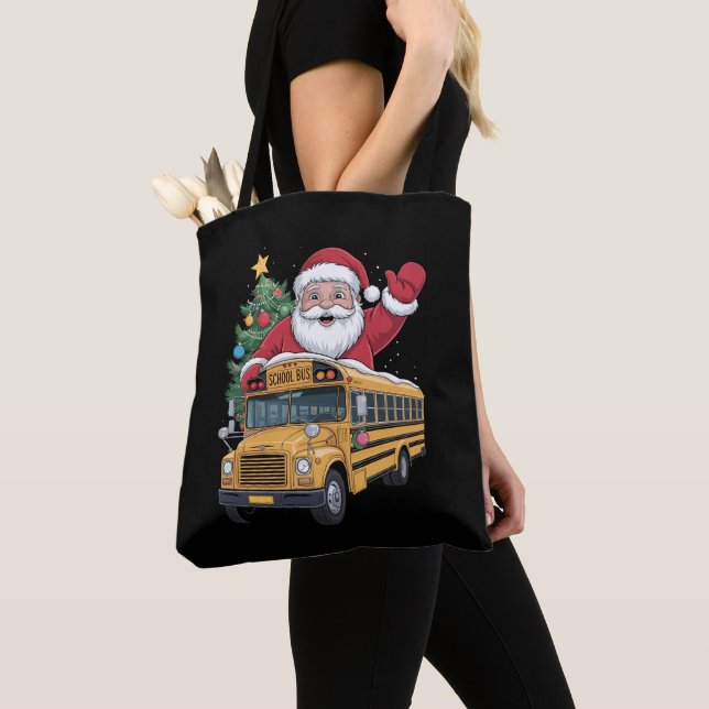 Tomte Skolbuss Julgran Förare Xmas Tygkasse (Närbild)
