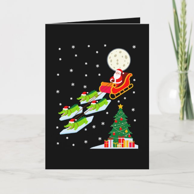 Tomte släde alligator jul måne snö träd kort (Framsida)