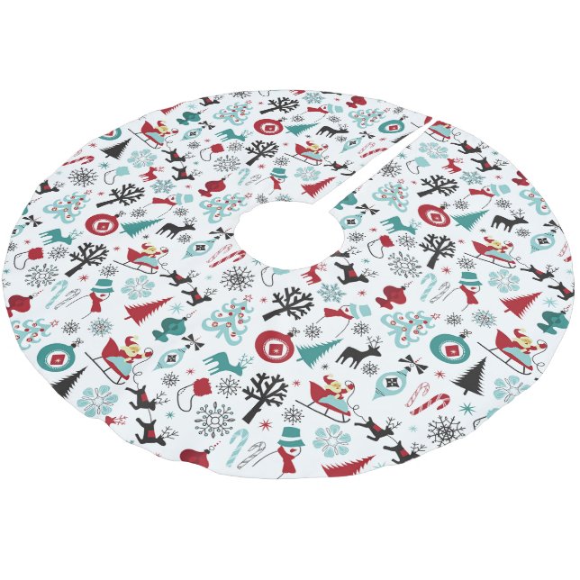 Tomte släde renar tallträd konst mönster julgransmatta borstad polyester (Vinklad)