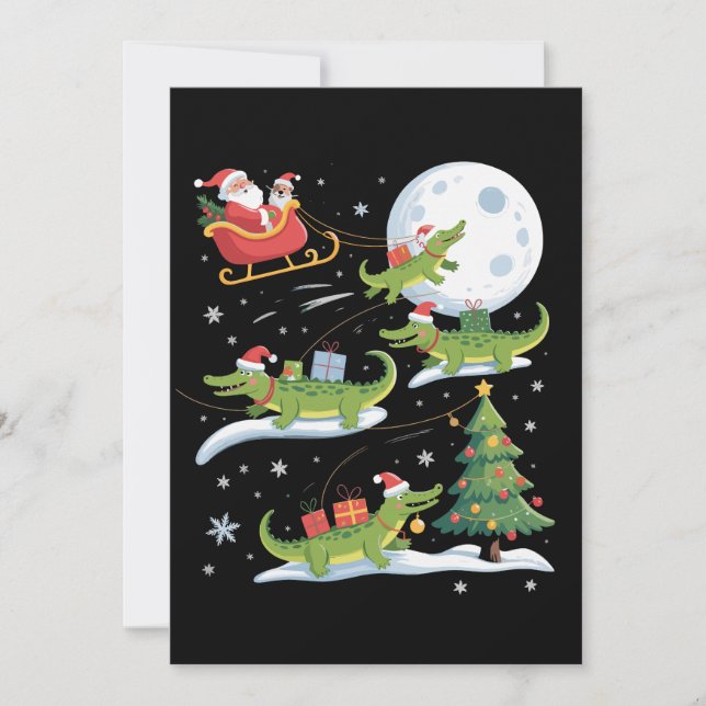 Tomte släde Ridning Alligator jul rolig jul Julkort (Framsida)