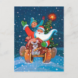 Tomte släde, vintage semester vykort
