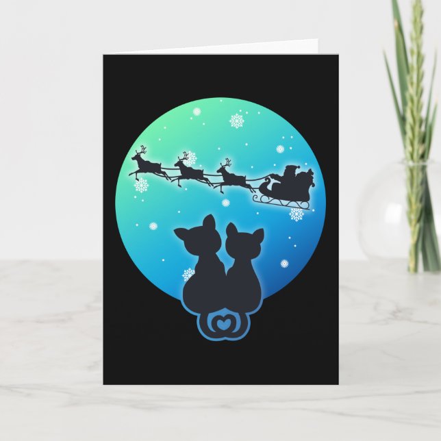 Tomte slädfärd med kattälskare rolig jul kort (Framsida)