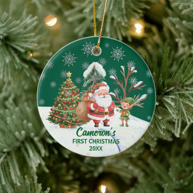 Tomte Snö Träd Första Julen Julgransprydnad Keramik (Träd)