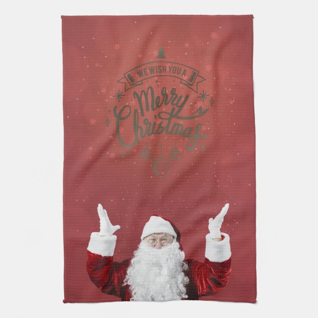 Tomte,Snöflingor,Röd  Kökshandduk (Vertikal)
