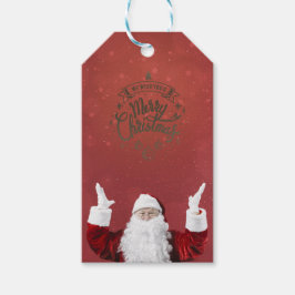 Tomte, Snöflingor, Röd Presentetikett