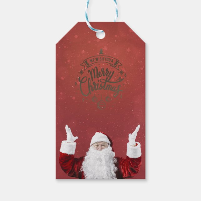 Tomte, Snöflingor, Röd Presentetikett (Framsidan)