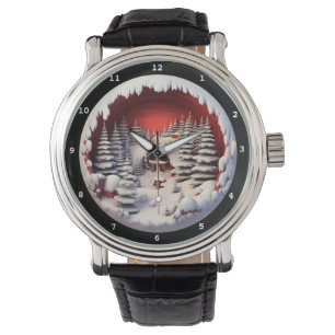 Tomte snöig skog urverk armbandsur