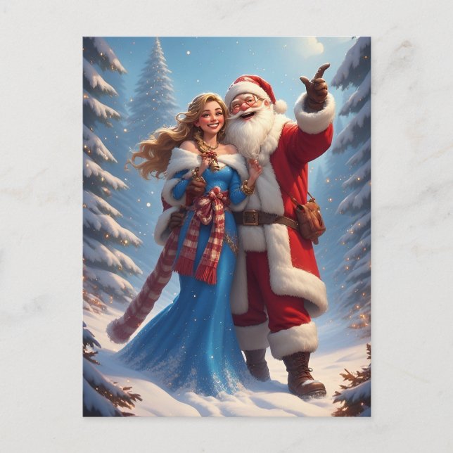 🎄 Tomte & Snöjungfrun Julmagi ❄️ Vinter Vykort (Framsida)