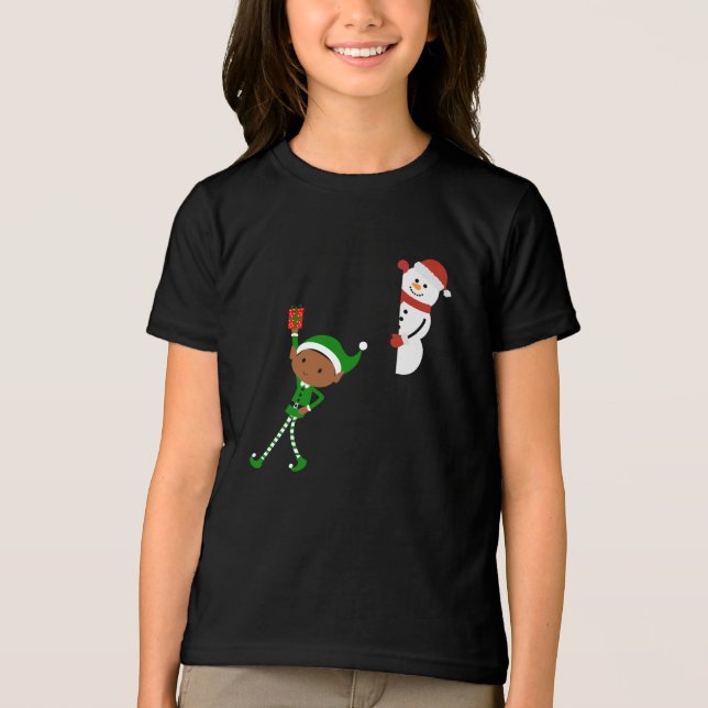 Tomte & Snöman Jul Tecknad Film T Shirt (Framsida)