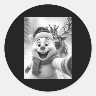 Tomte Snömannen Renar Tar En Selfie Foto Jul Runt Klistermärke