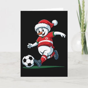 Tomte Snömannen Spelar Fotboll Mäns Kvinnors Jul Kort