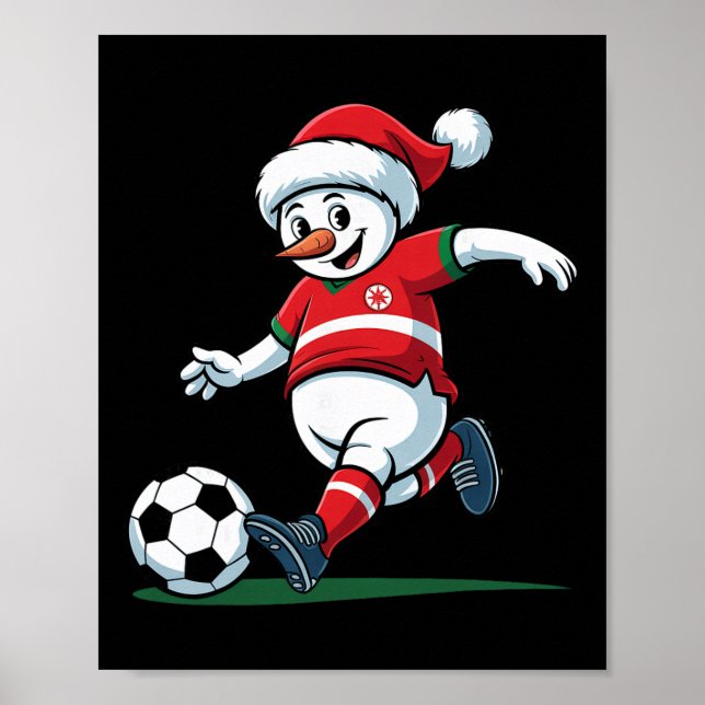 Tomte Snömannen Spelar Fotboll Mäns Kvinnors Jul Poster (Framsidan)