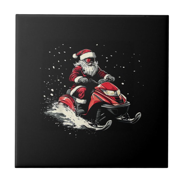 Tomte Snöskoter Motor Släd Rolig Jul Kakelplatta (Framsidan)