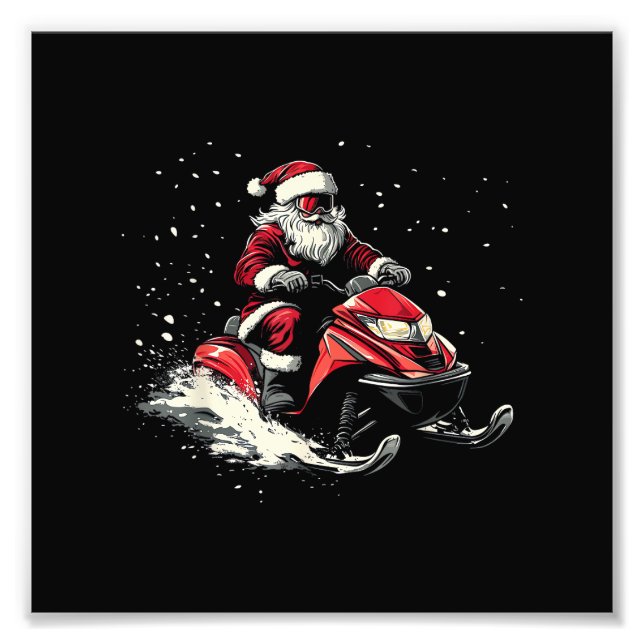 Tomte Snöskoter Motor Sled Rolig Jul Fototryck (Framsidan)