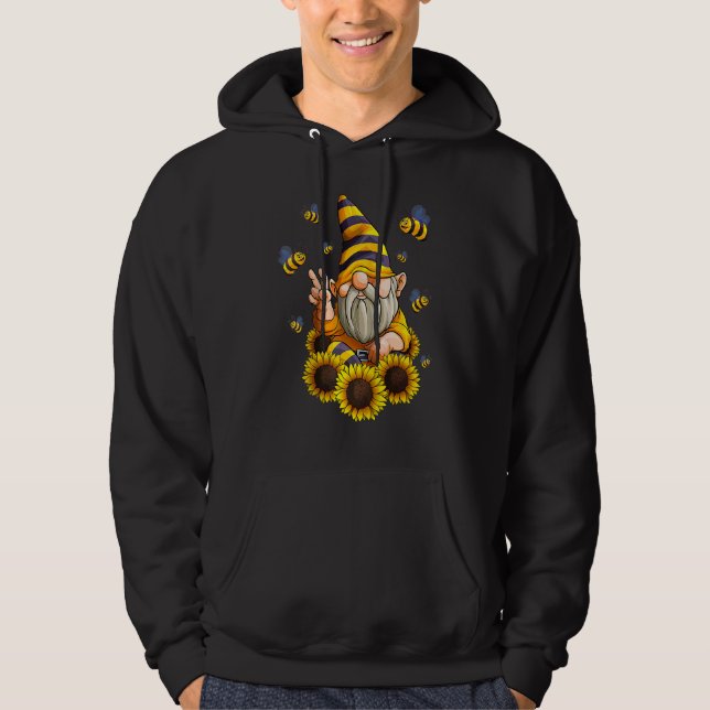 Tomte Solros Med Bin  Trädgårdstomte Hippie Hoodie (Framsida)