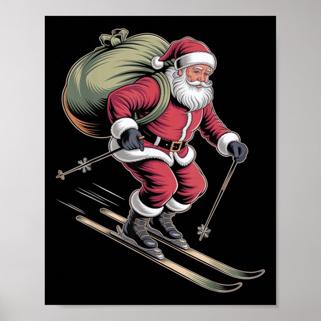 Tomte som åker skidor nerför snöiga sluttningar  poster (Framsidan)