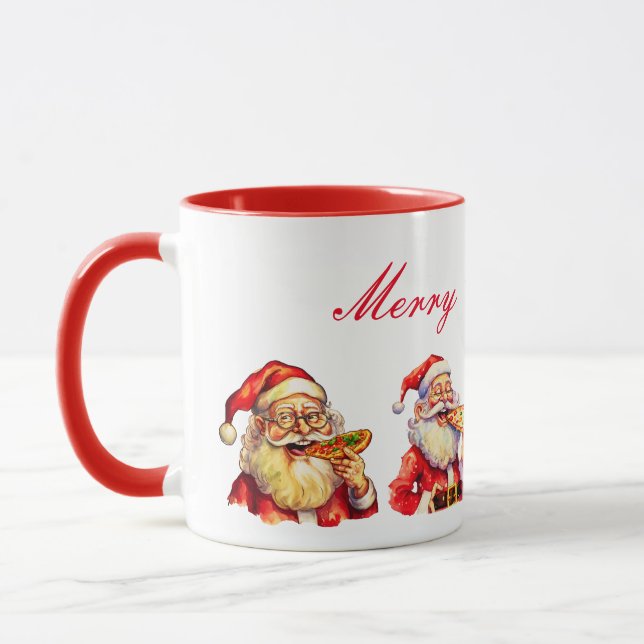 Tomte som äter pizza-mugg mugg (Vänster)
