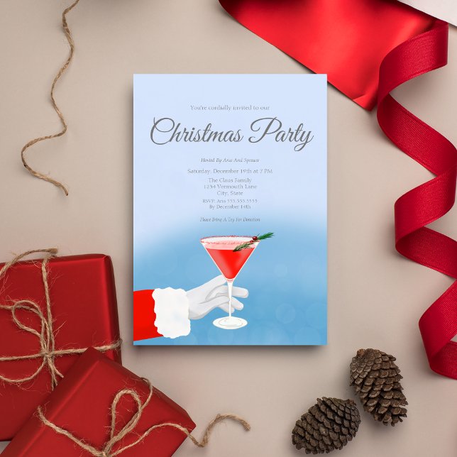 Tomte som bjuder på Martini på julfesten Inbjudningar (Sip into the spirit! Unleash the festivities with our Christmas Martini Glass invite and download.)