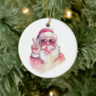 Tomte som blåser bubbelgum rosa solglasögon julgransprydnad keramik