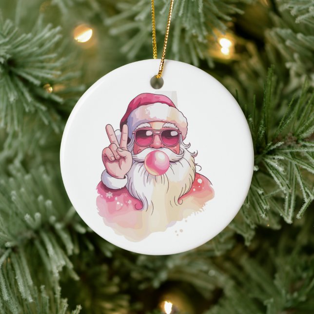 Tomte som blåser bubbelgum rosa solglasögon  julgransprydnad keramik (Träd)