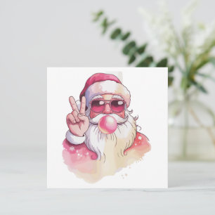 Tomte som blåser bubbelgum rosa solglasögon  julkort