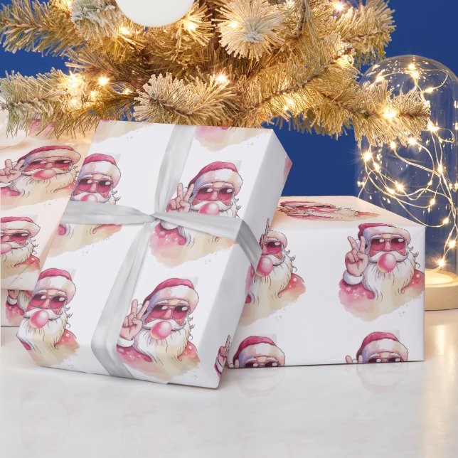 Tomte som blåser bubbelgum rosa solglasögon  presentpapper (Helgdagar)