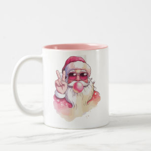 Tomte som blåser bubbelgum rosa solglasögon  Två-Tonad mugg