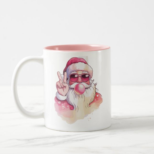 Tomte som blåser bubbelgum rosa solglasögon  Två-Tonad mugg (Vänster)