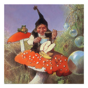 “Tomte som blåser bubblor” av Heinrich Schlitt Fototryck