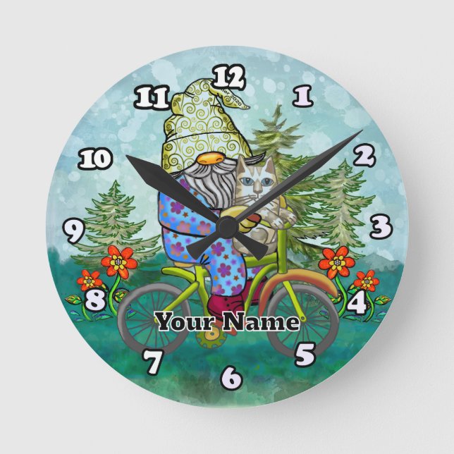Tomte som cyklar rund klocka (Framsida)