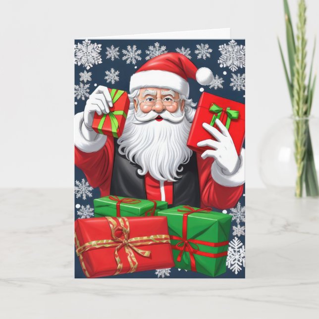 Tomte som delar ut presenter helgkort (Framsida)