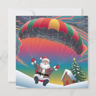 Tomte som fallskärmshoppar god jul  julkort