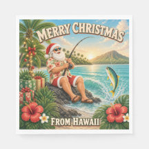 Tomte som fiskar på Hawaii-tröja jul