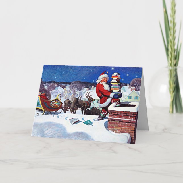 Tomte som går nerför skorstenen för att leverera b kort (Framsida)
