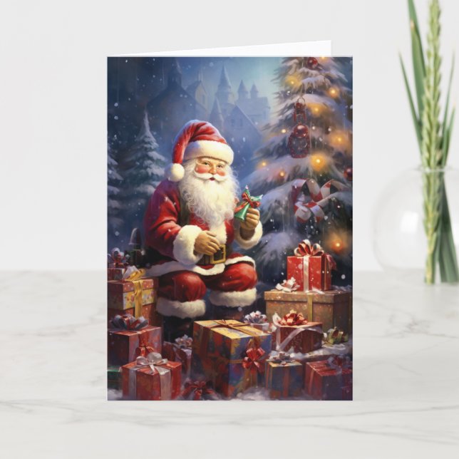Tomte som ger julklappar jul helgkort (Framsida)