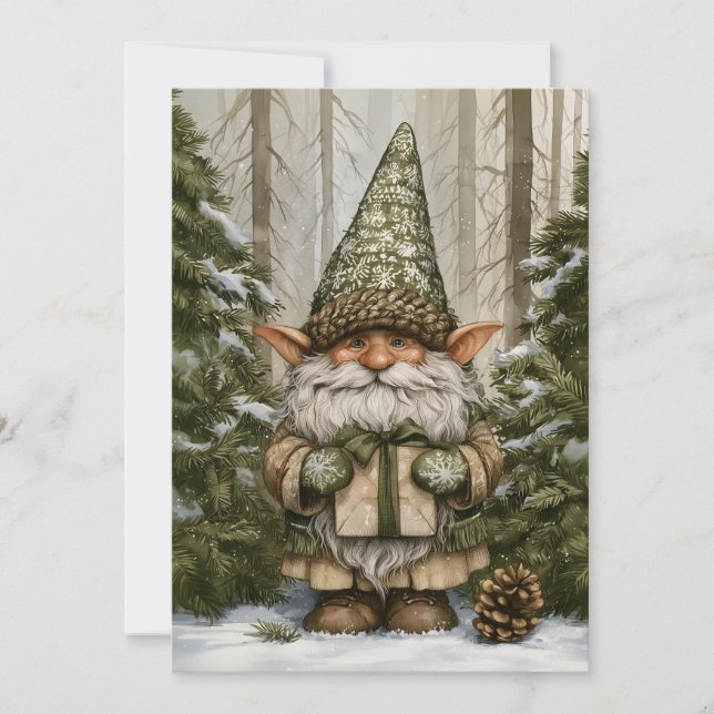 Tomte som ger presenter julkort (Framsida)