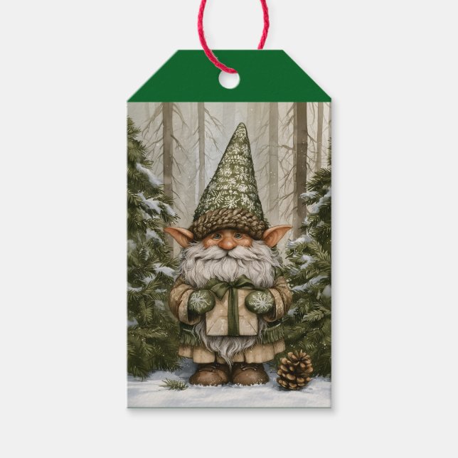 Tomte som ger presenter presentetikett (Framsidan)
